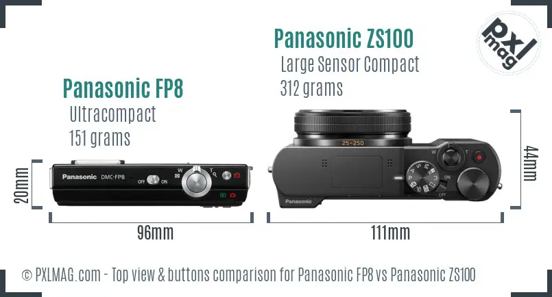Panasonic FP8 vs Panasonic ZS100 top view buttons comparison