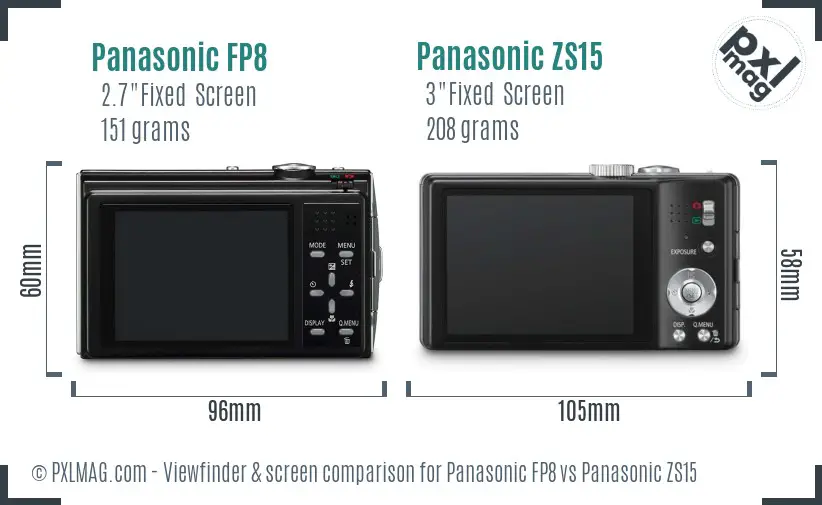 Panasonic FP8 vs Panasonic ZS15 Screen and Viewfinder comparison