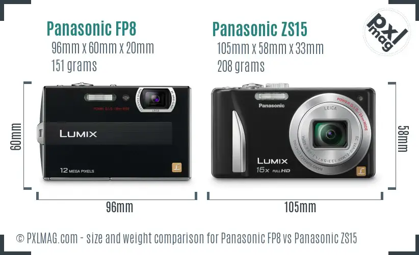 Panasonic FP8 vs Panasonic ZS15 size comparison