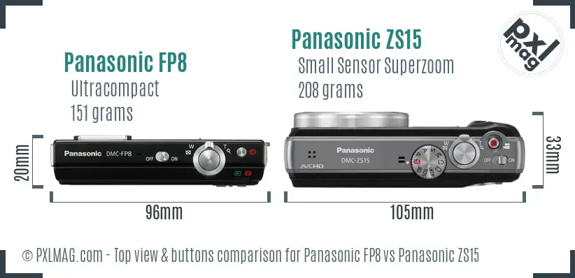Panasonic FP8 vs Panasonic ZS15 top view buttons comparison