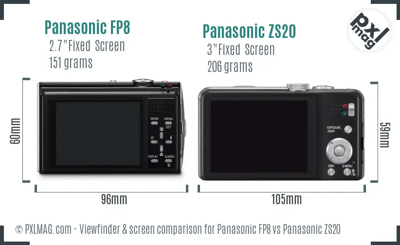 Panasonic FP8 vs Panasonic ZS20 Screen and Viewfinder comparison