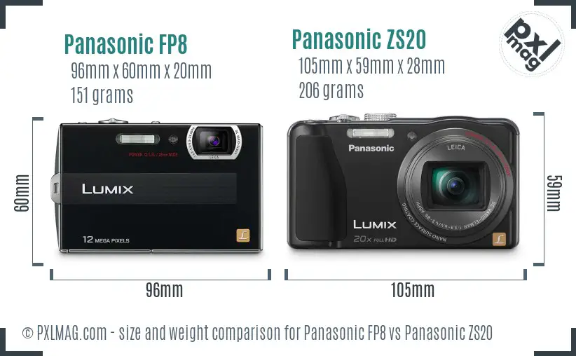 Panasonic FP8 vs Panasonic ZS20 size comparison