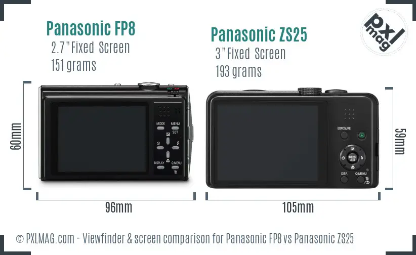 Panasonic FP8 vs Panasonic ZS25 Screen and Viewfinder comparison