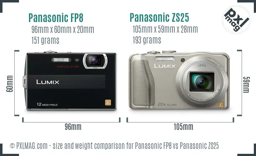 Panasonic FP8 vs Panasonic ZS25 size comparison