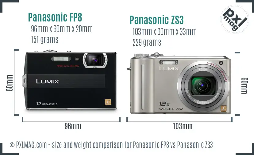 Panasonic FP8 vs Panasonic ZS3 size comparison