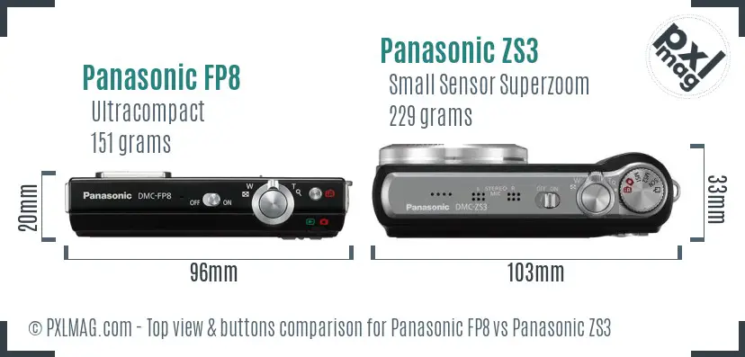 Panasonic FP8 vs Panasonic ZS3 top view buttons comparison