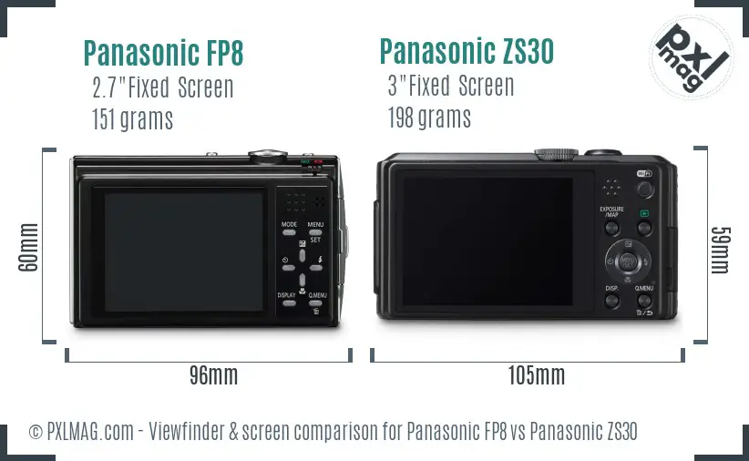 Panasonic FP8 vs Panasonic ZS30 Screen and Viewfinder comparison
