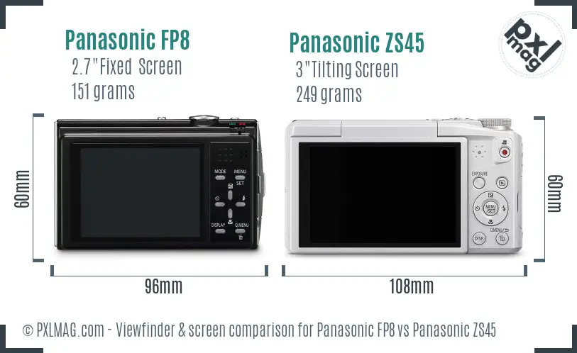 Panasonic FP8 vs Panasonic ZS45 Screen and Viewfinder comparison
