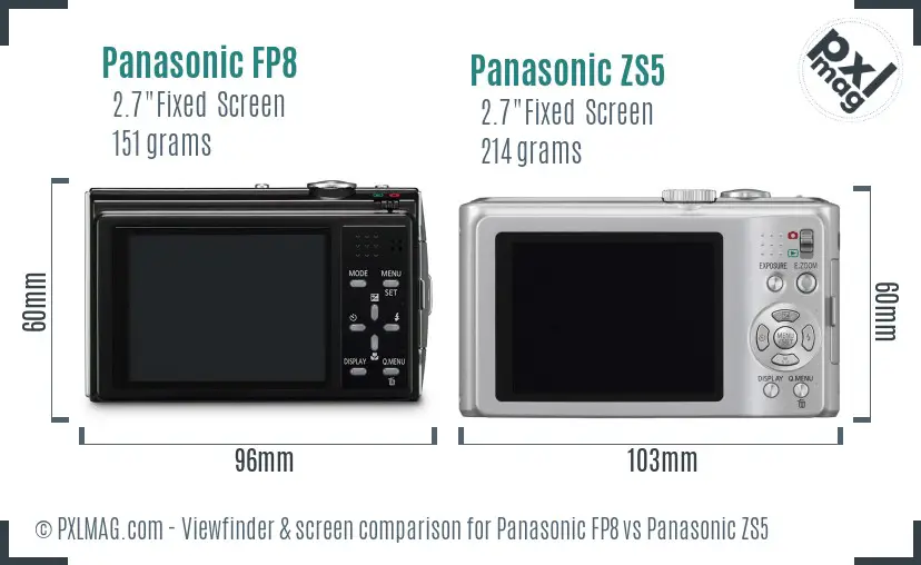 Panasonic FP8 vs Panasonic ZS5 Screen and Viewfinder comparison