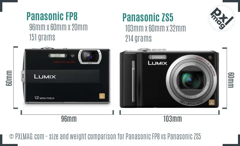 Panasonic FP8 vs Panasonic ZS5 size comparison