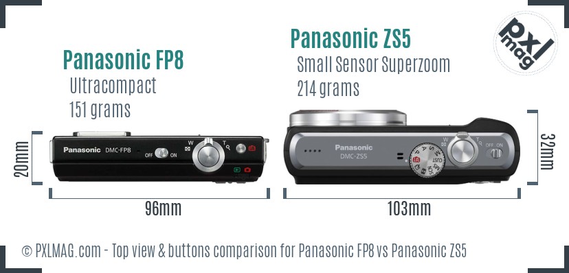 Panasonic FP8 vs Panasonic ZS5 top view buttons comparison