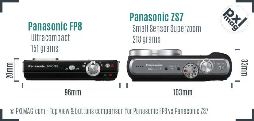 Panasonic FP8 vs Panasonic ZS7 top view buttons comparison