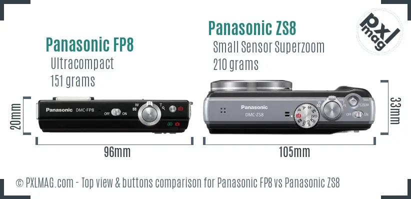 Panasonic FP8 vs Panasonic ZS8 top view buttons comparison