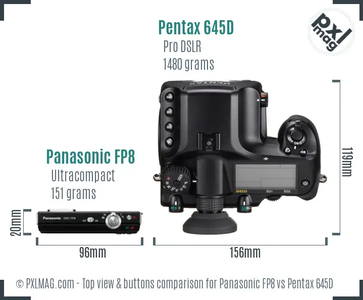 Panasonic FP8 vs Pentax 645D top view buttons comparison