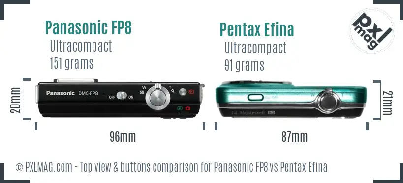 Panasonic FP8 vs Pentax Efina top view buttons comparison