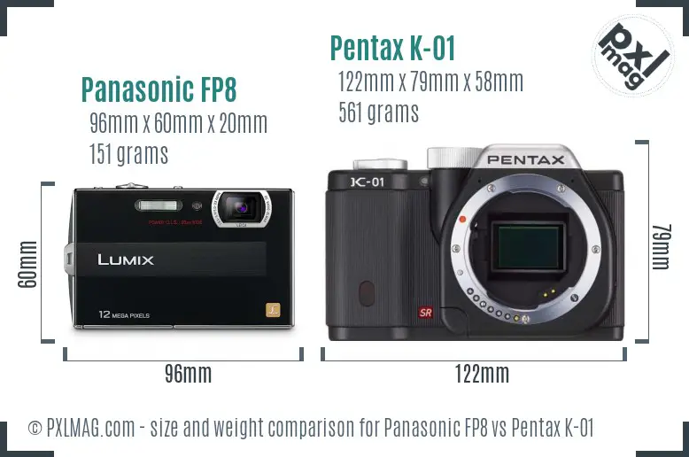 Panasonic FP8 vs Pentax K-01 size comparison