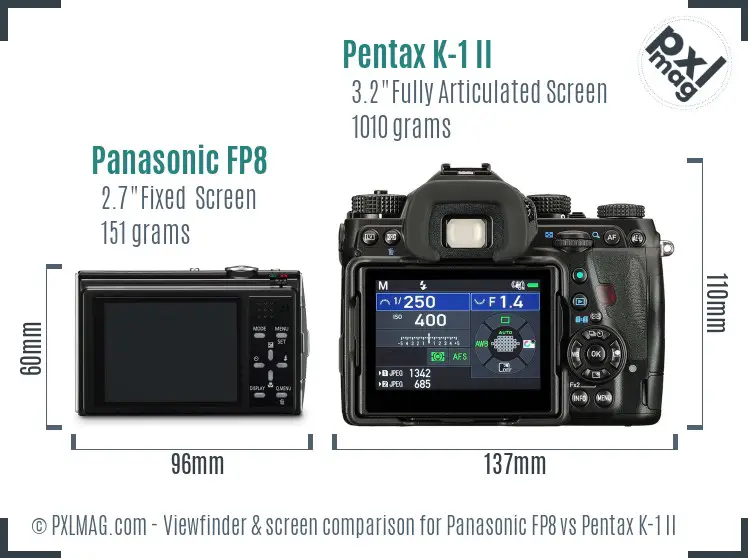 Panasonic FP8 vs Pentax K-1 II Screen and Viewfinder comparison