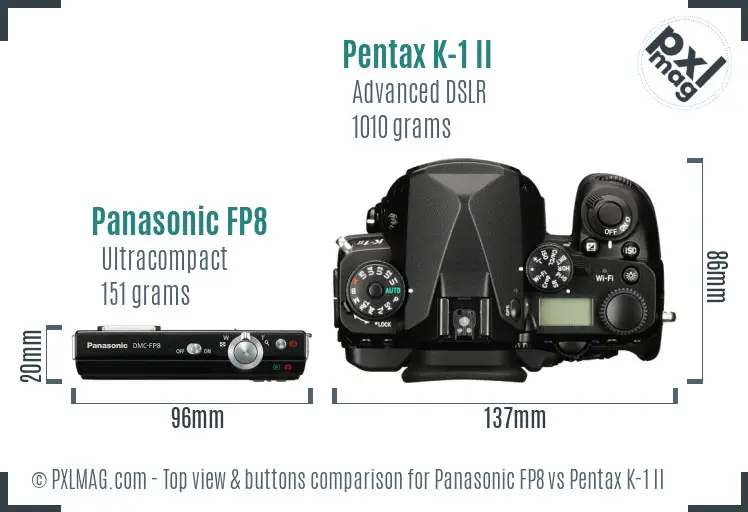 Panasonic FP8 vs Pentax K-1 II top view buttons comparison