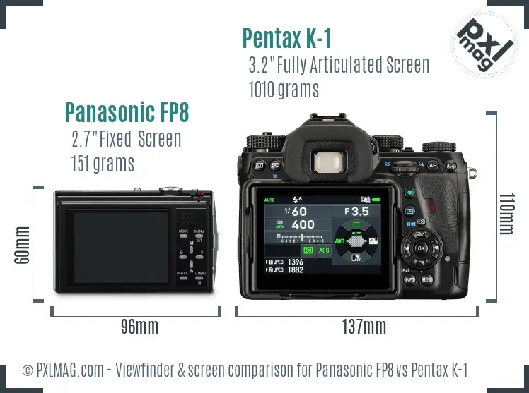 Panasonic FP8 vs Pentax K-1 Screen and Viewfinder comparison