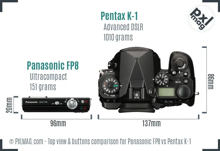 Panasonic FP8 vs Pentax K-1 top view buttons comparison