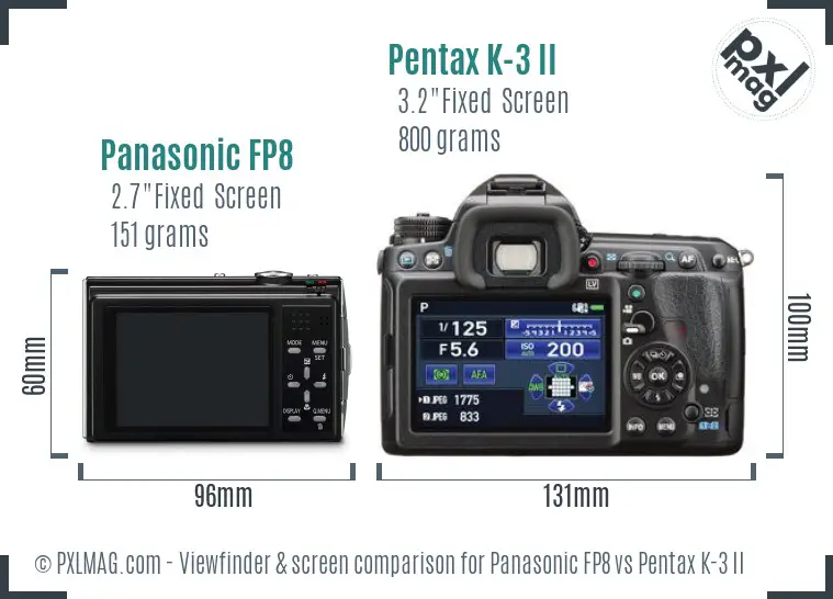 Panasonic FP8 vs Pentax K-3 II Screen and Viewfinder comparison