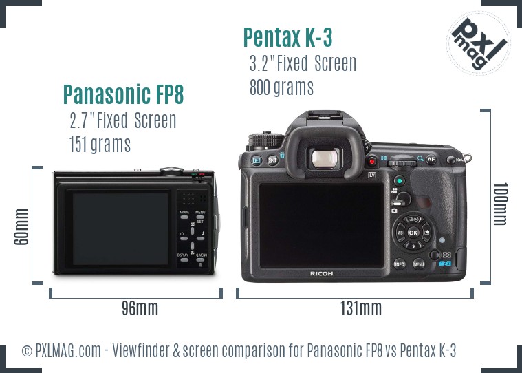 Panasonic FP8 vs Pentax K-3 Screen and Viewfinder comparison