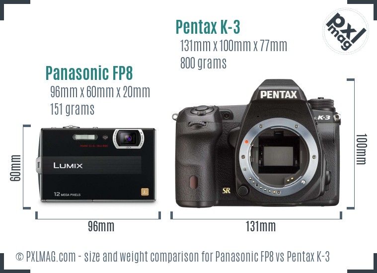 Panasonic FP8 vs Pentax K-3 size comparison