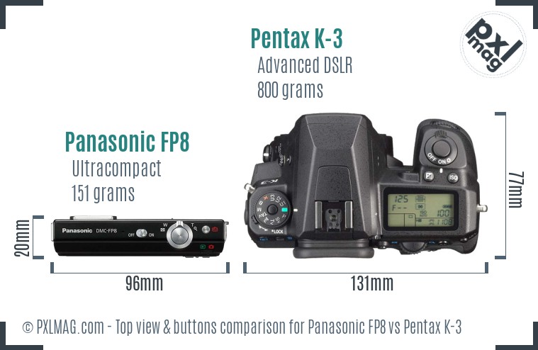 Panasonic FP8 vs Pentax K-3 top view buttons comparison