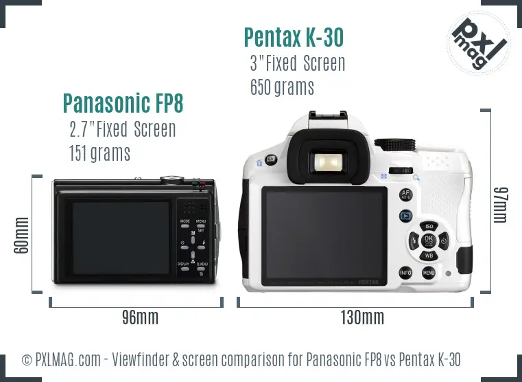 Panasonic FP8 vs Pentax K-30 Screen and Viewfinder comparison