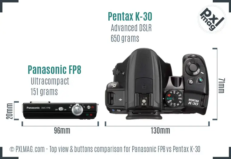 Panasonic FP8 vs Pentax K-30 top view buttons comparison