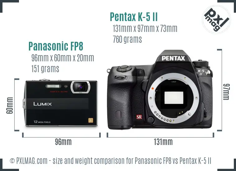 Panasonic FP8 vs Pentax K-5 II size comparison