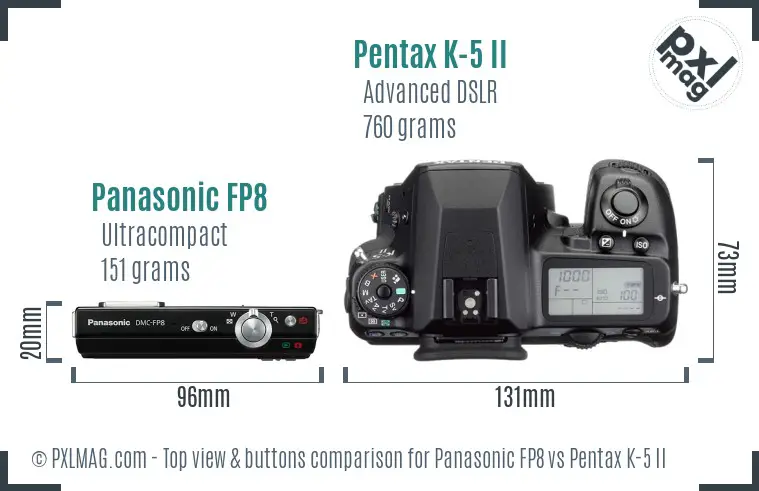 Panasonic FP8 vs Pentax K-5 II top view buttons comparison