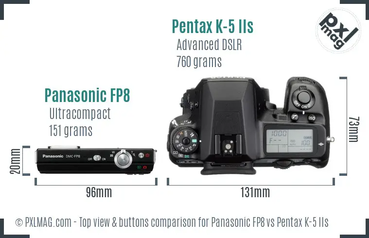 Panasonic FP8 vs Pentax K-5 IIs top view buttons comparison