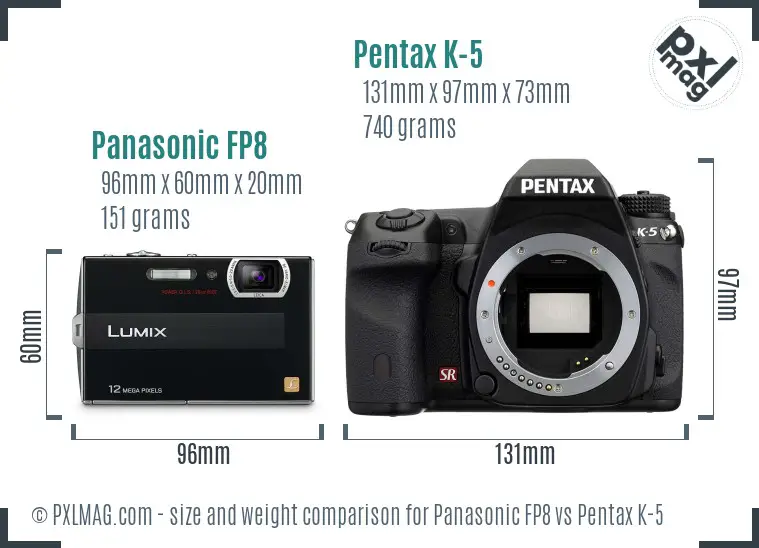 Panasonic FP8 vs Pentax K-5 size comparison