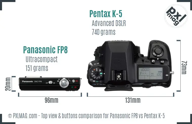 Panasonic FP8 vs Pentax K-5 top view buttons comparison