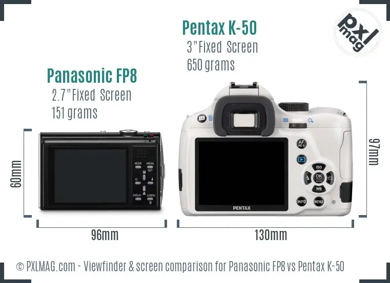 Panasonic FP8 vs Pentax K-50 Screen and Viewfinder comparison