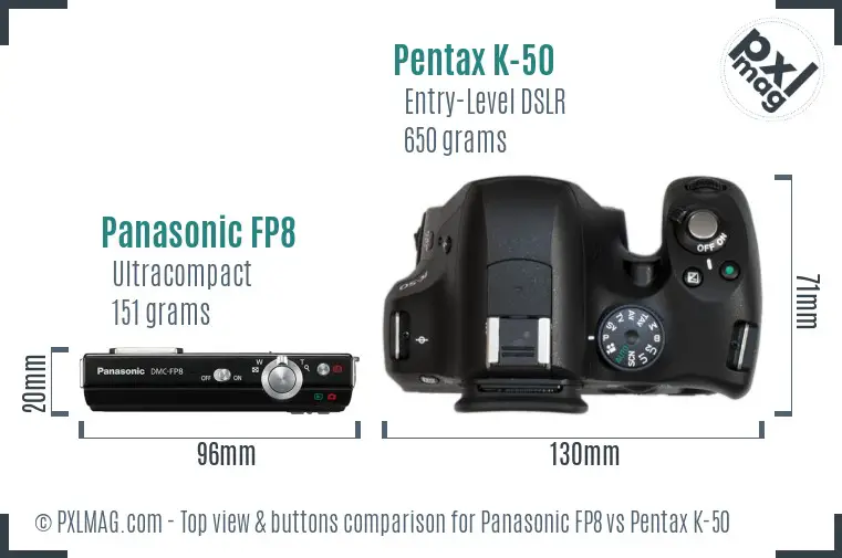 Panasonic FP8 vs Pentax K-50 top view buttons comparison