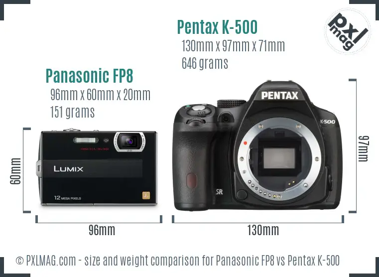 Panasonic FP8 vs Pentax K-500 size comparison