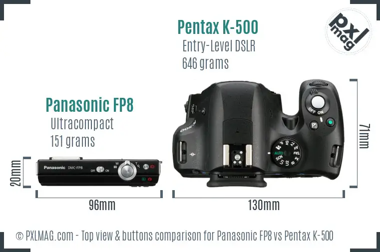 Panasonic FP8 vs Pentax K-500 top view buttons comparison