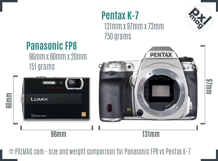 Panasonic FP8 vs Pentax K-7 size comparison