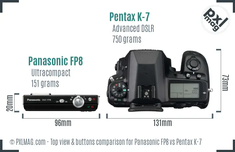 Panasonic FP8 vs Pentax K-7 top view buttons comparison