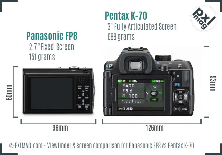 Panasonic FP8 vs Pentax K-70 Screen and Viewfinder comparison