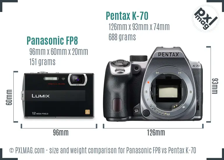 Panasonic FP8 vs Pentax K-70 size comparison