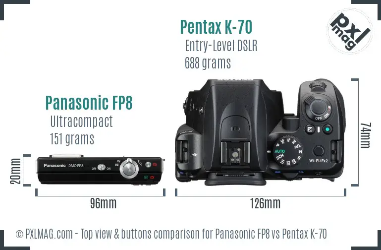 Panasonic FP8 vs Pentax K-70 top view buttons comparison