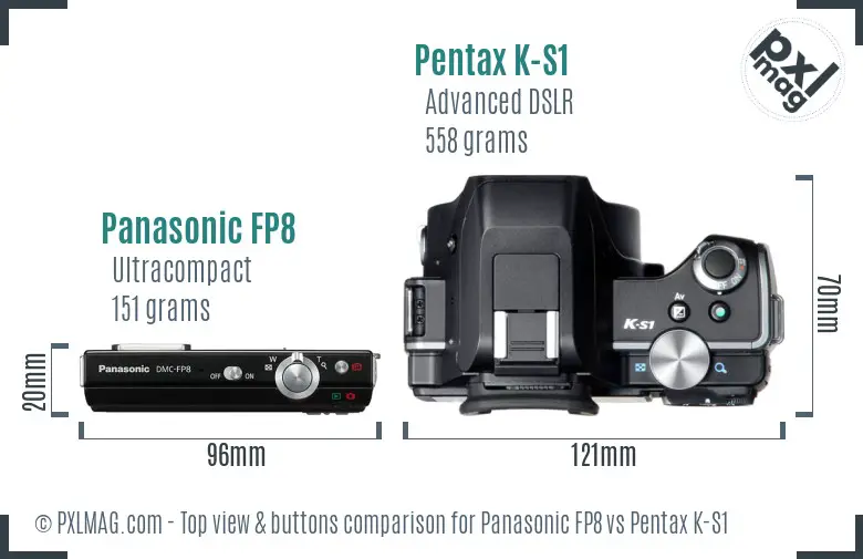 Panasonic FP8 vs Pentax K-S1 top view buttons comparison