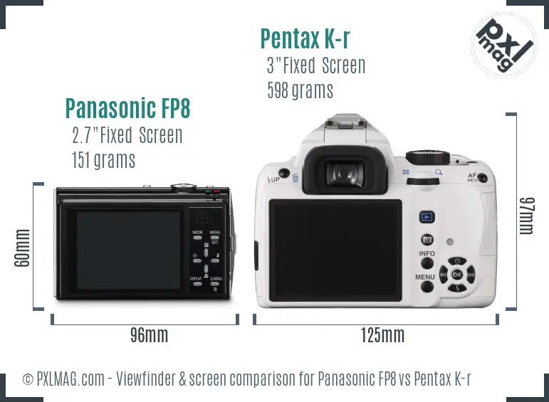 Panasonic FP8 vs Pentax K-r Screen and Viewfinder comparison