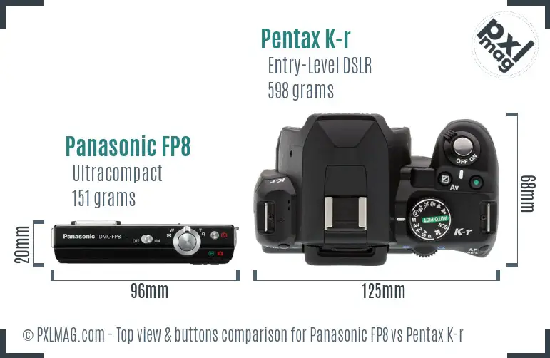 Panasonic FP8 vs Pentax K-r top view buttons comparison