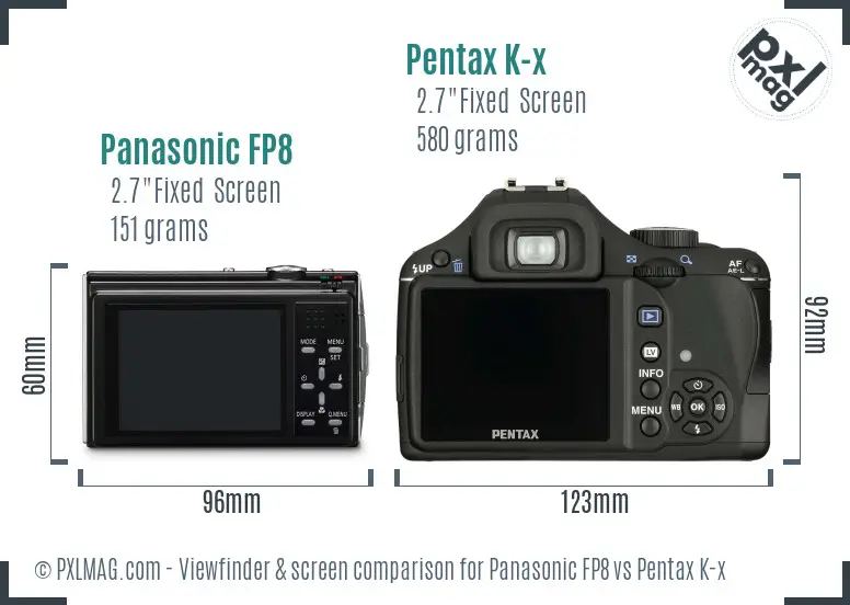 Panasonic FP8 vs Pentax K-x Screen and Viewfinder comparison