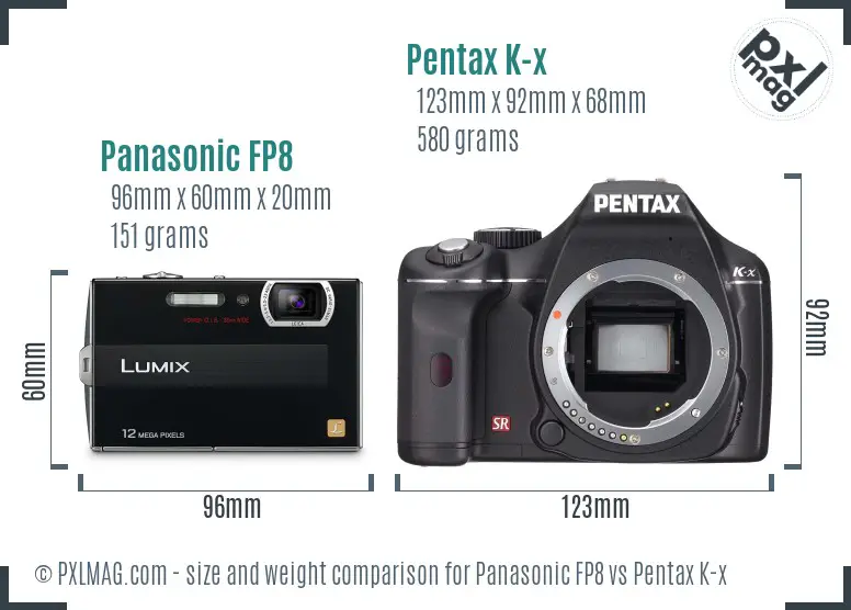 Panasonic FP8 vs Pentax K-x size comparison