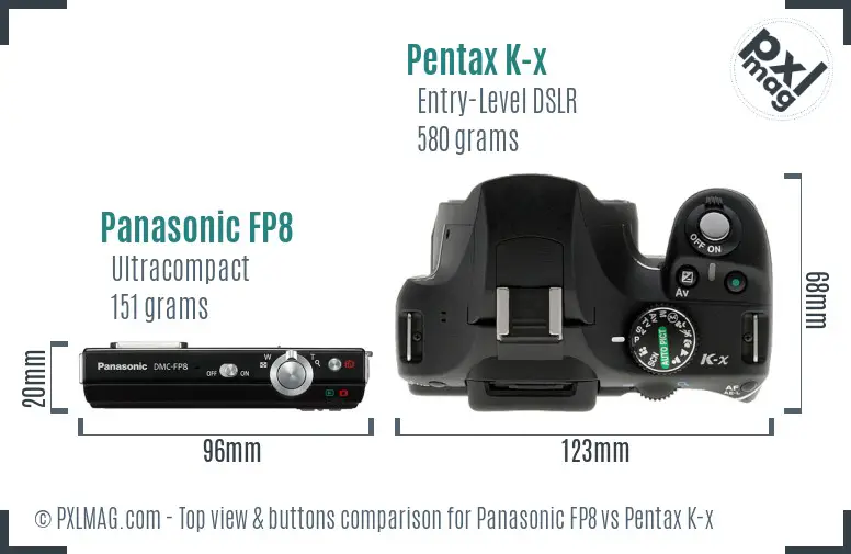 Panasonic FP8 vs Pentax K-x top view buttons comparison